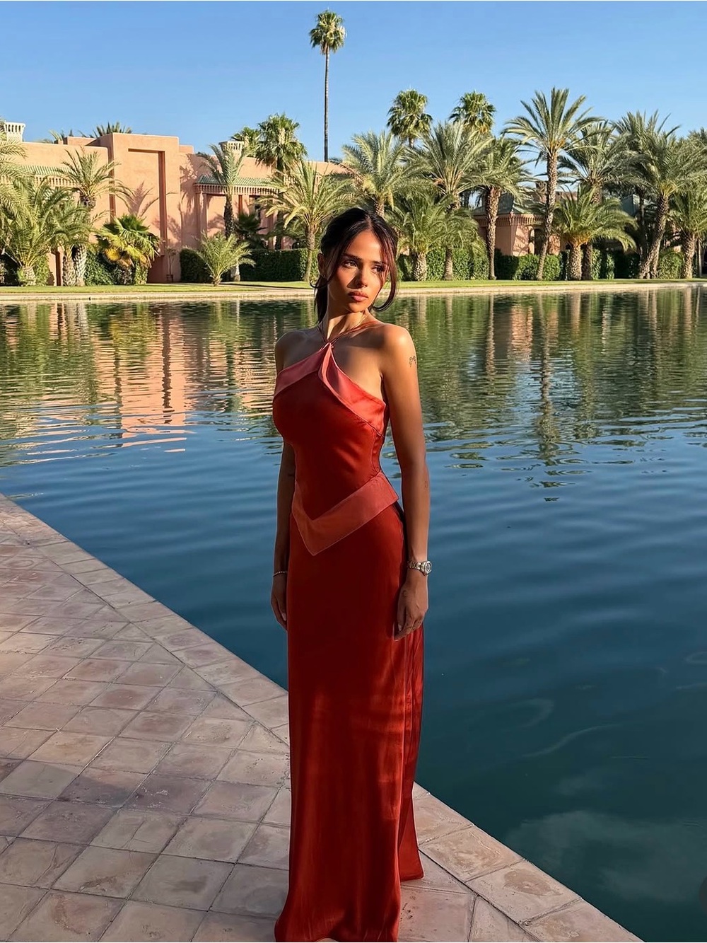 REFORMATION Jillian Silk Dress in Chili Mango 0